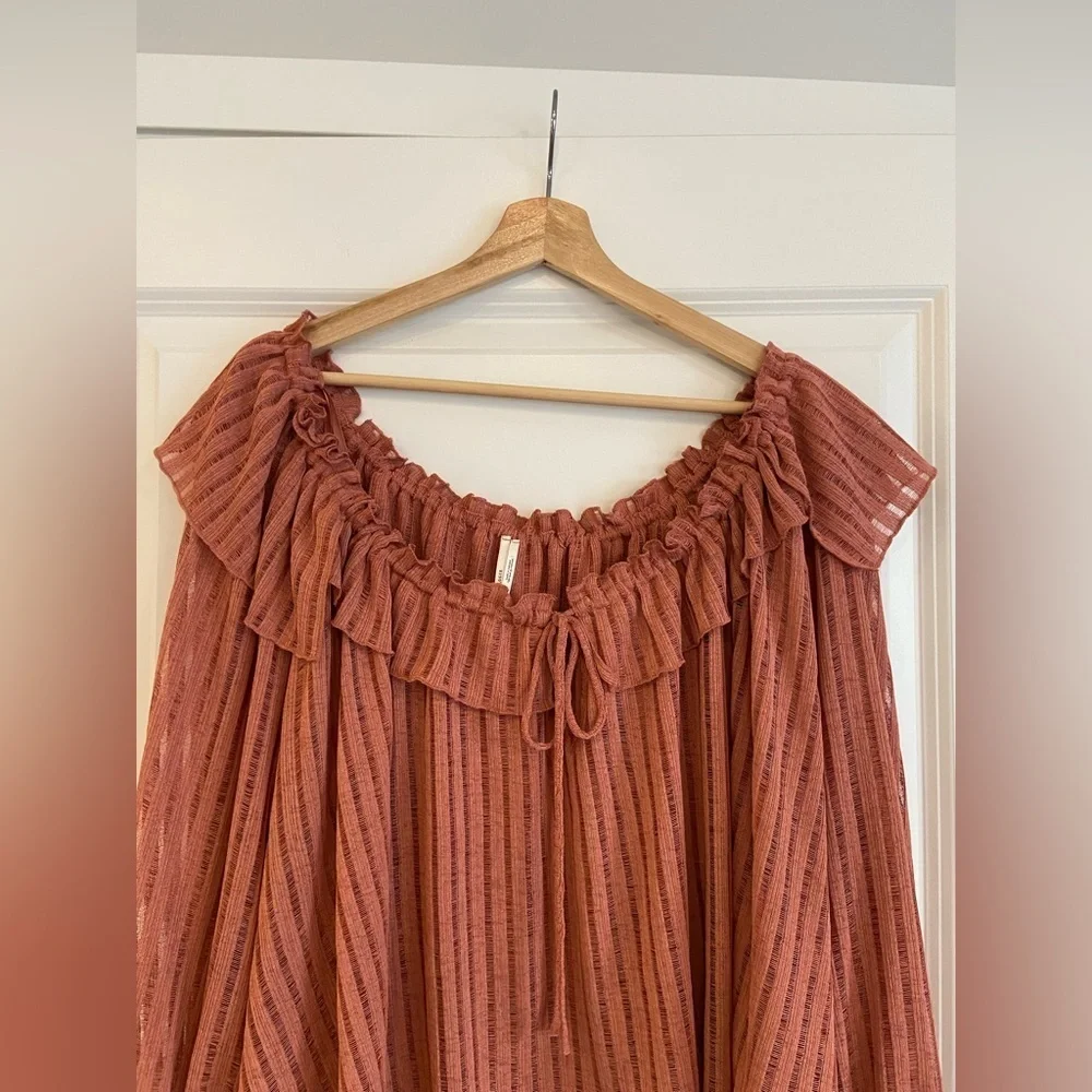 #5 Anthropologie long sleeve sheer striped crop blouse in size large - Picture 4 of 7